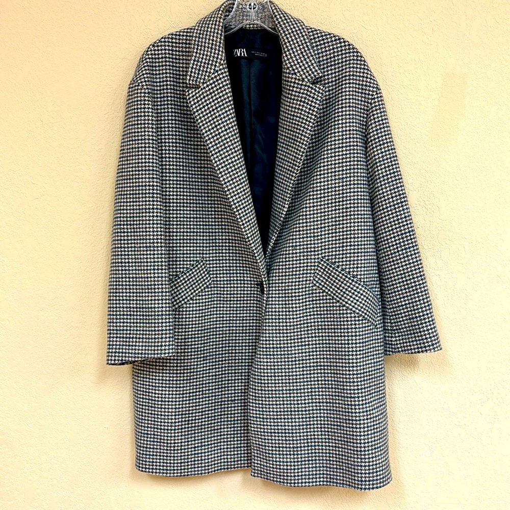 MUST GO BY JUNE 7! ZARA womans Houndstooth plaid oversized jacket size S